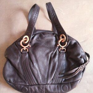 Goldenbleu Jordan Pebbled Leather Handbag Brown Rose Gold Hardware Large